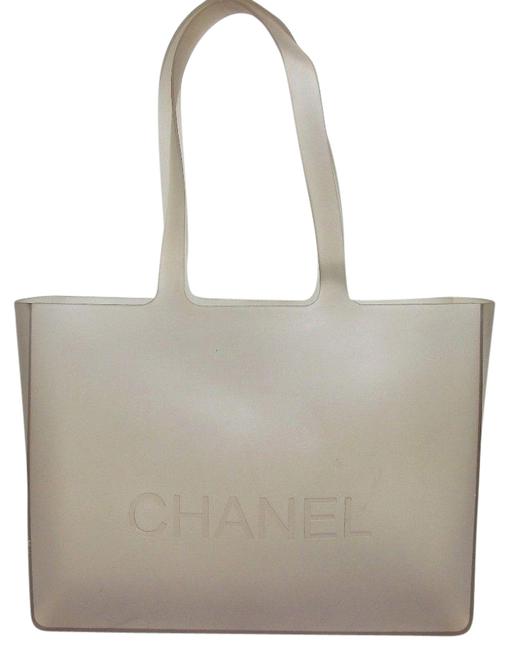 Chanel Jelly Logo Rubber Clear with Inner Pouch Grey Vinyl Tote