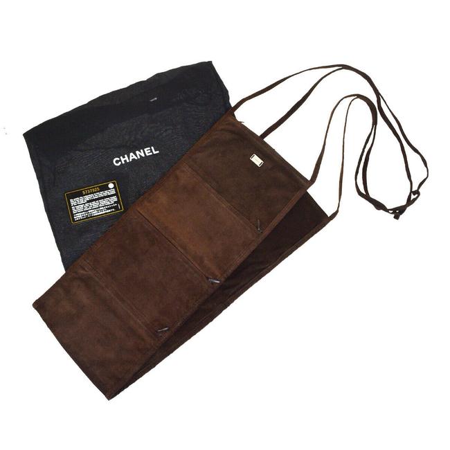 Chanel Logos Accessory Jewelry Case Suede Brown Leather Shoulder Bag