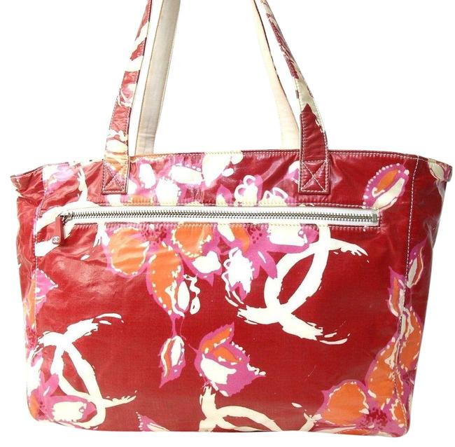 Chanel Logos Hand RedMulti Nylon Tote