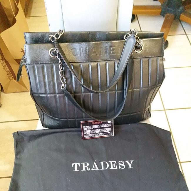 Chanel Mademoiselle Chocolate Italy Black Lambskin Leather Tote