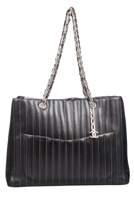 Chanel Mademoiselle Vertical Quilted Large Black Leather Tote