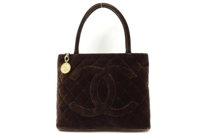 Chanel Medallion 223671 Brown Quilted Velvet Tote