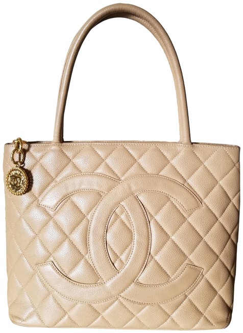Chanel Medallion Beige Caviar Leather Tote