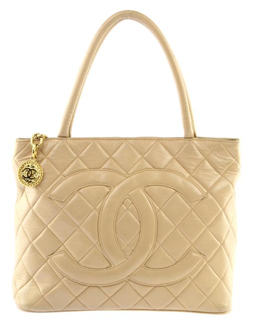 Chanel Medallion Beige Lambskin Leather Tote