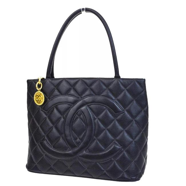 Chanel Bag Medallion Black Caviar Leather Tote