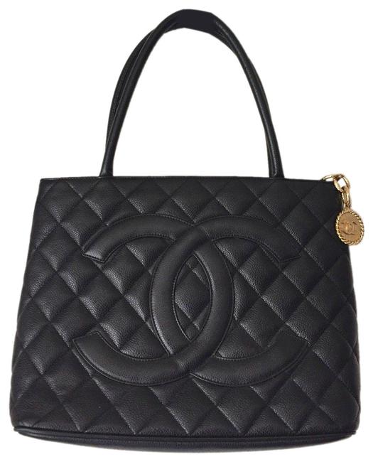 Chanel Bag Caviar Cc Medallion Black Leather Tote