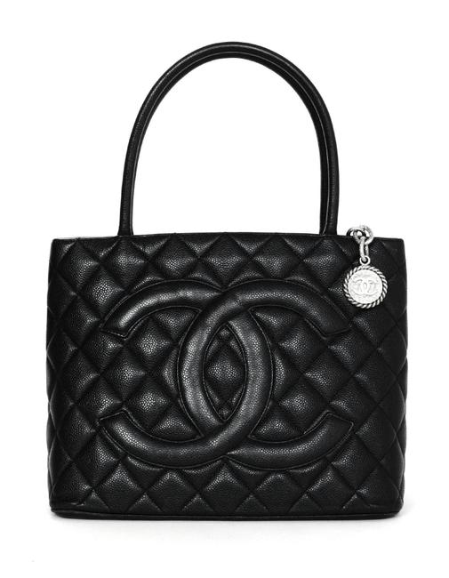 Chanel Bag Cc Medallion Caviar Quilted Black Leather Tote
