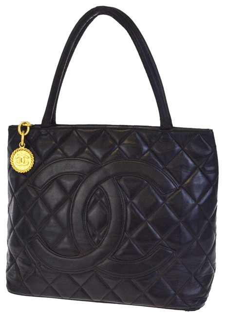 Chanel Gold Medallion Black Lambskin Leather Tote