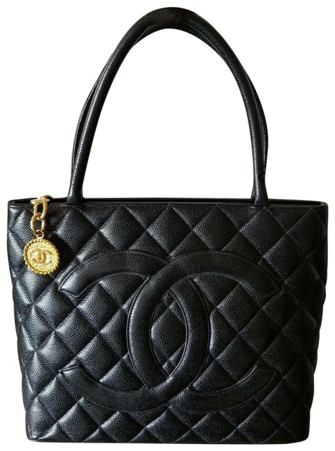 Chanel Medallion Gold Hardware Black Caviar Leather Tote