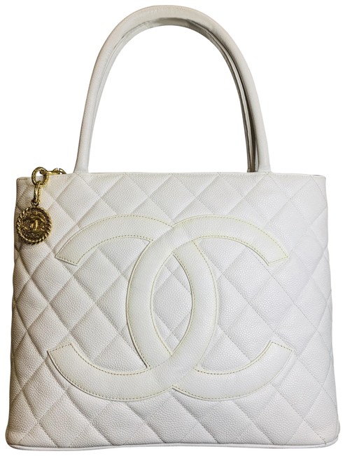 Chanel Medallion In Caviar White Calfskin Leather Tote