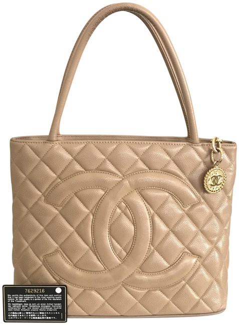 Chanel Medallion Leather Beige Caviar Tote