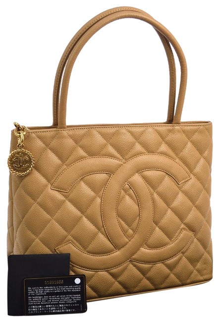 Chanel Like New Medallion Beige Caviar Tote