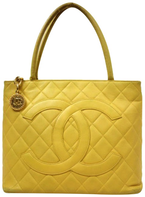 Chanel Quilted Medallion 223254 Yellow Caviar Leather Tote