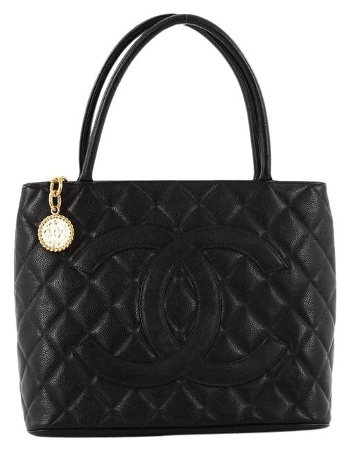 Chanel Medallion Quilted Black Caviar Leather Tote