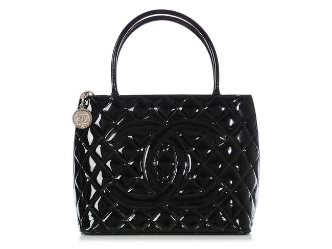 Chanel Medallion Quilted Black Patent Leather Tote