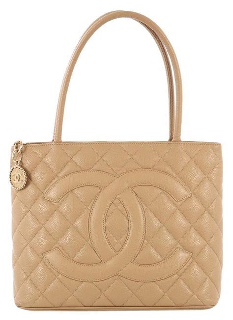 Chanel Medallion Quilted Caviar Beige Leather Tote