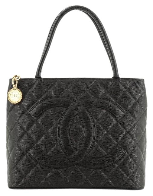 Chanel Quilted Caviar Medallion Black Leather Tote