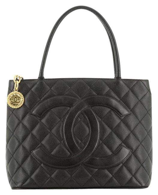 Chanel Medallion Quilted Caviar Black Leather Tote