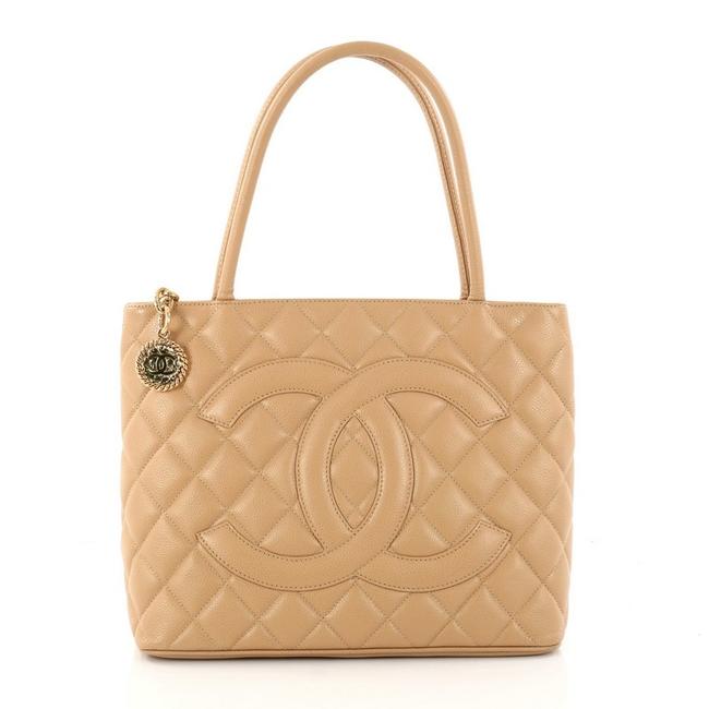 Chanel Medallion Quilted Caviar Nude Leather Tote