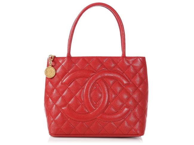 Chanel Medallion Quilted Caviar Red Leather Tote