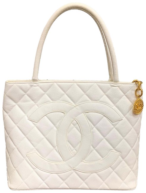 Chanel Medallion Quilted Caviar White Tote