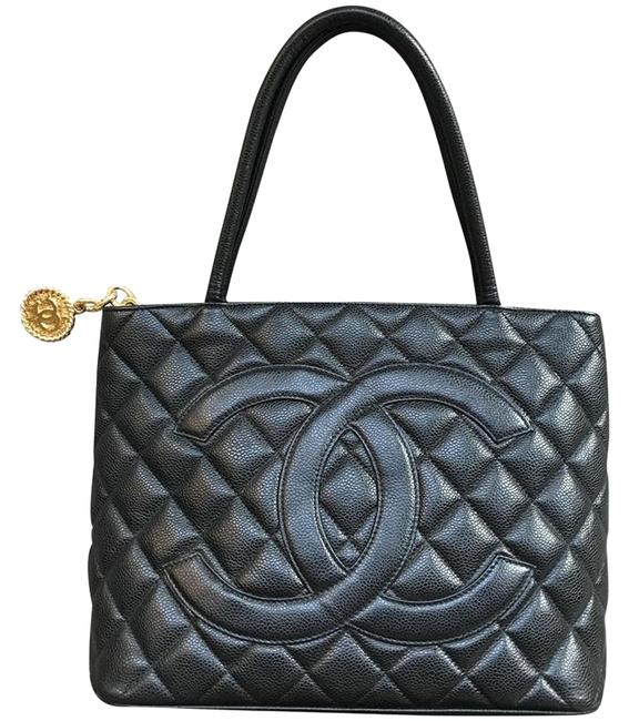 Chanel Bag Vintage Medallion Black Caviar Leather Tote