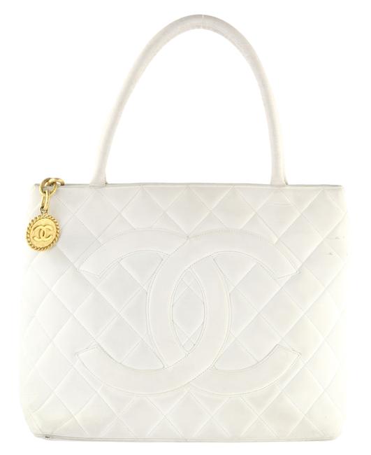 Chanel Medallion White Lambskin Leather Tote