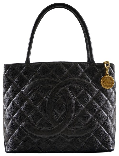 Chanel Bag Medallion with Gold Hardware Black Caviar Leather Tote