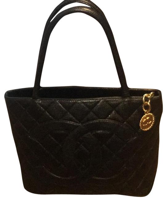 Chanel Medallion with Gold Hardware Black Leather Tote