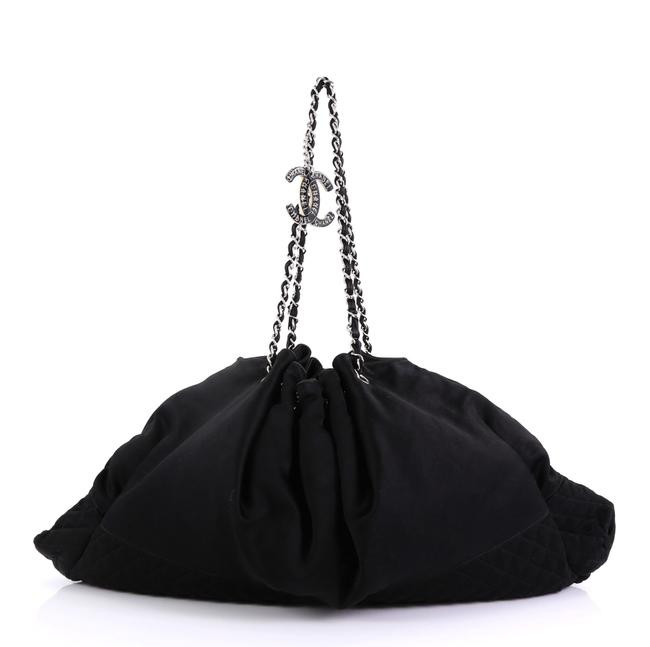 Chanel Melrose Cabas Large Black Satin Tote