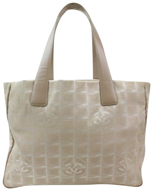 Chanel Metallic Line Shopper 870385 Beige Canvas Tote