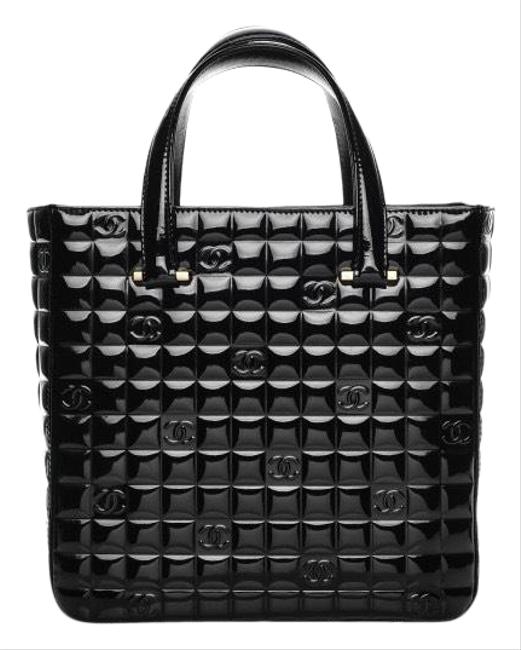 Chanel East West Monogram Chocolate Black Patent Leather Tote