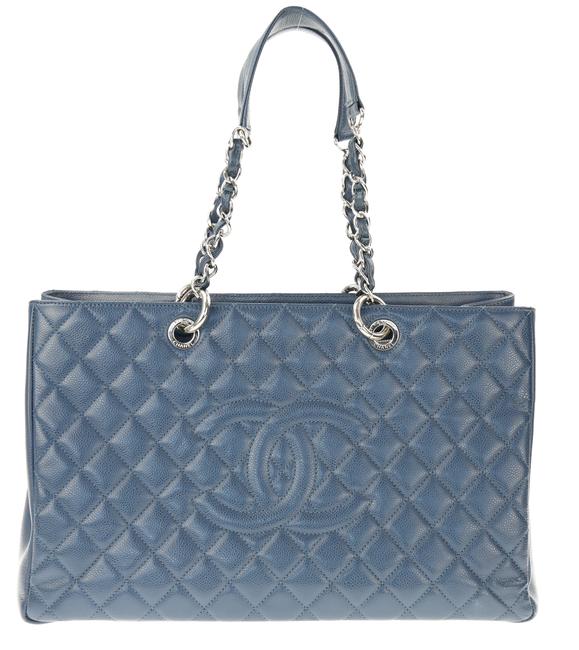 Chanel XL Navy Caviar Grand Shopping Blue Leather Tote
