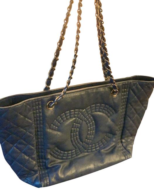 Chanel Navy Leather Tote