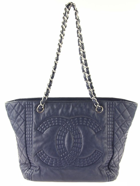 Chanel Navy Quilted Blue Leather Tote