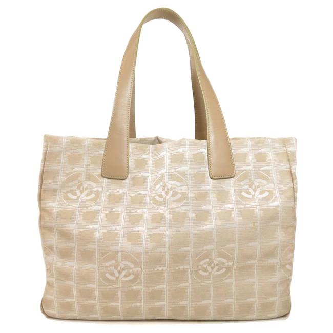 Chanel New Travel Line Mm Ladies Beige Nylon Canvas Tote