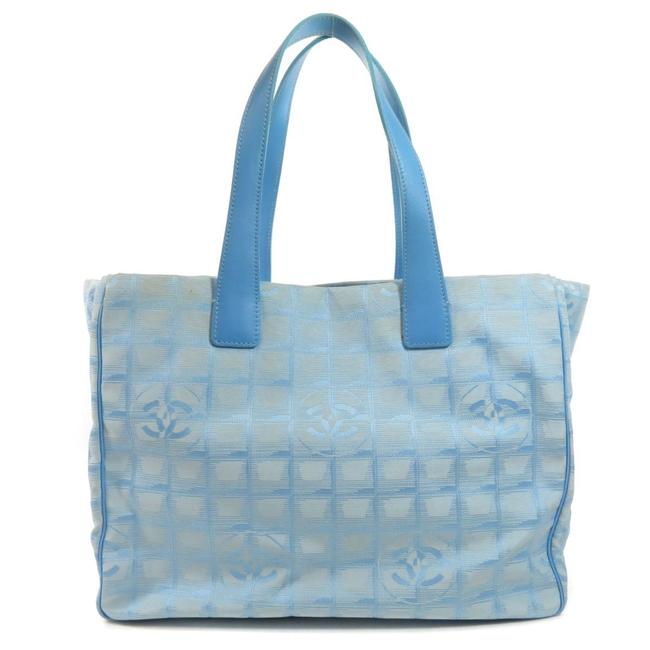 Chanel New Travel Line Mm Nylon Jacquard Ladies Blue Tote