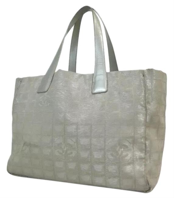 Chanel New Travel Line Silver Canvas Tote