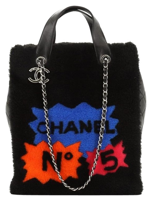 Chanel No. 5 Comic Large Black Shearling Tote