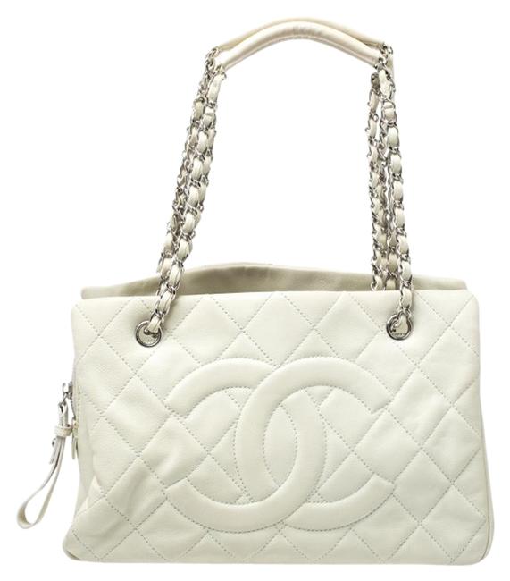 Chanel Off Quilted Caviar Timeless Shopper White Leather Tote