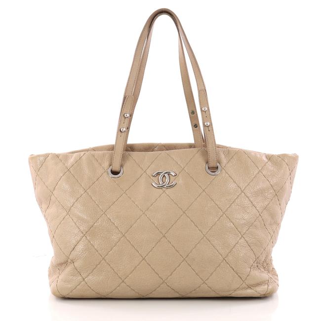 Chanel On The Road Quilted Small Beige Leather Tote