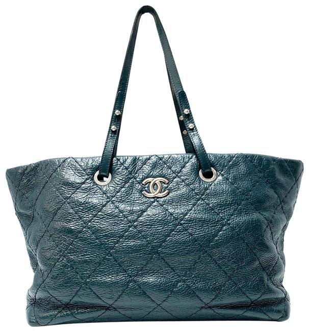 Chanel On The Silver Hardware Grand Shopper Teal Leather Tote
