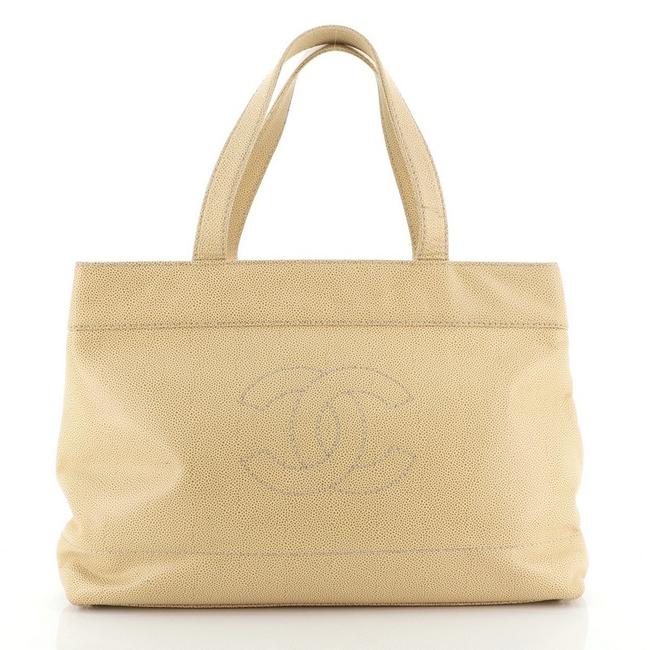 Chanel Open Vintage Cc Caviar Large Neutral Leather Tote