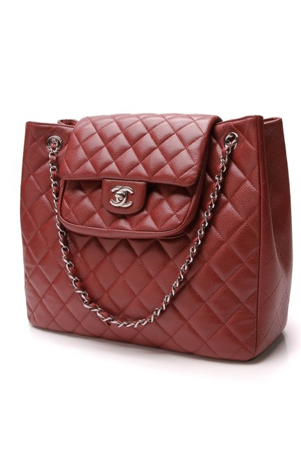 Chanel Paris edinburgh Flap Pocket Burgundy Red Leather Tote
