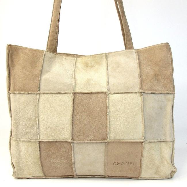 Chanel Patchwork Beige Light Brown Suede Tote