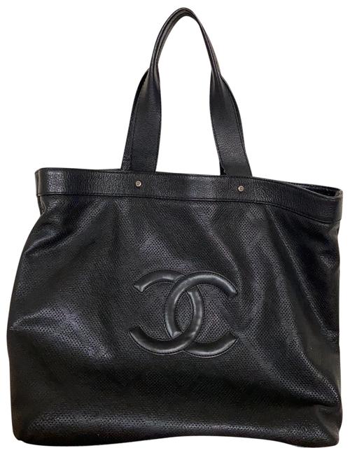 Chanel Perforated Black Leather Tote