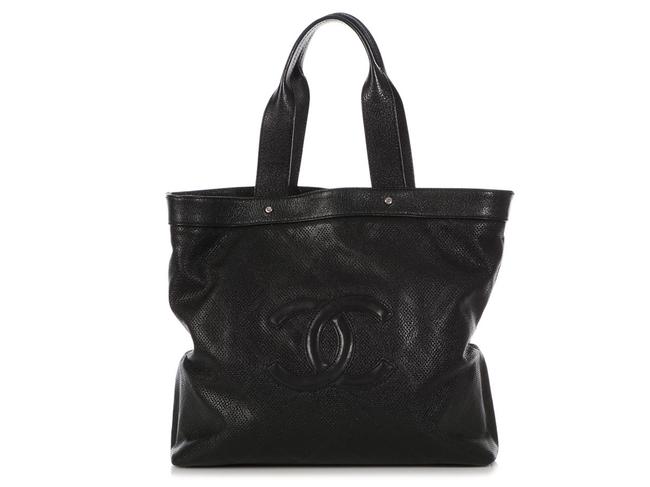 Chanel Perforated Large Quilted Black Calfskin Leather Tote