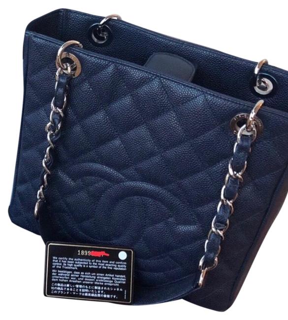 Chanel Petite Shopper Navy Blue Calfskin Leather Tote