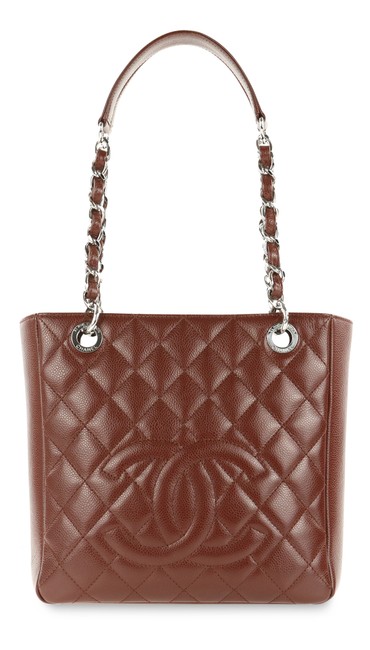 Chanel Petite Shopping Burgundy Red Leather Tote