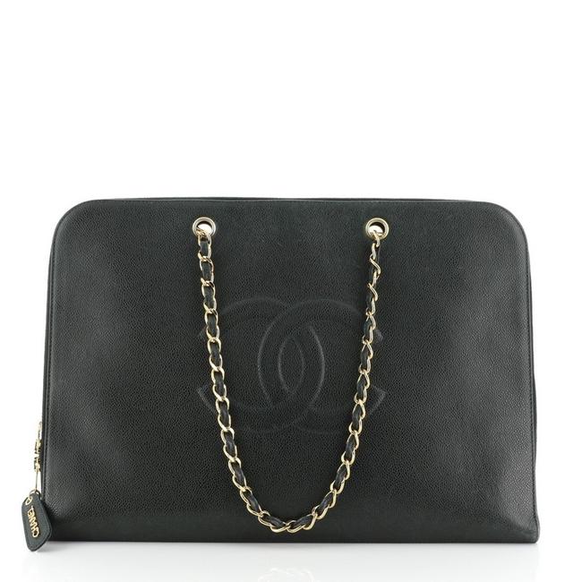 Chanel Portfolio Vintage Timeless Caviar Large Green Leather Tote